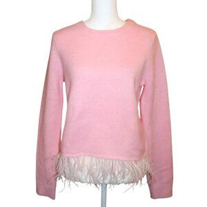 English Factory Pink Feather Trim Long Sleeve Sweater S 100% Polyester Womens Cr